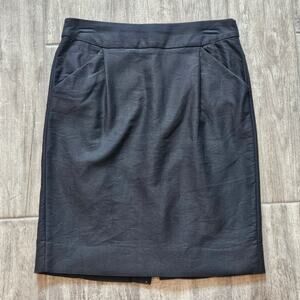 J. Crew The Pencil Skirt Size 4 Grey Back Slit Pockets Lined 100% Cotton FLAW